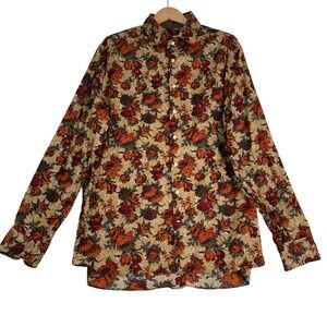 Joseph Abboud Mens 2XLT Floral Button Down Shirt Orange Brown Long Sleeve Tall